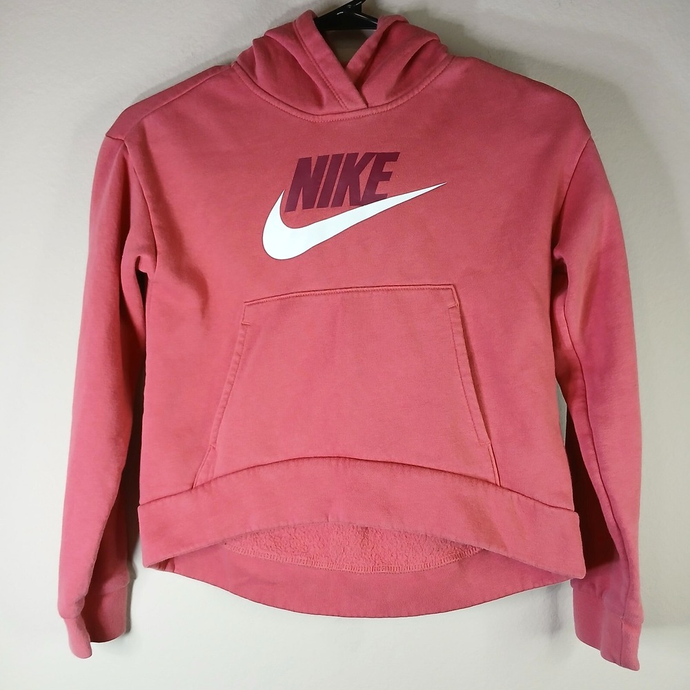 NIKE GIRLS HOODIE MEDIUM FRONT POUCH POCKET PINK W/WHITE LOGO BB24 - Picture 1 of 10